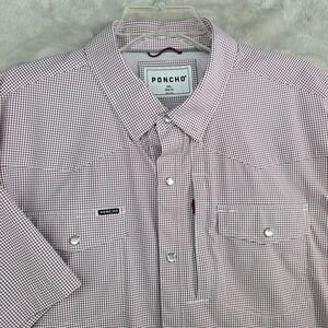Poncho Mens XXL Slim Fit Howdy Short Sleeve Pearl Snap Gingham Shirt maroon
